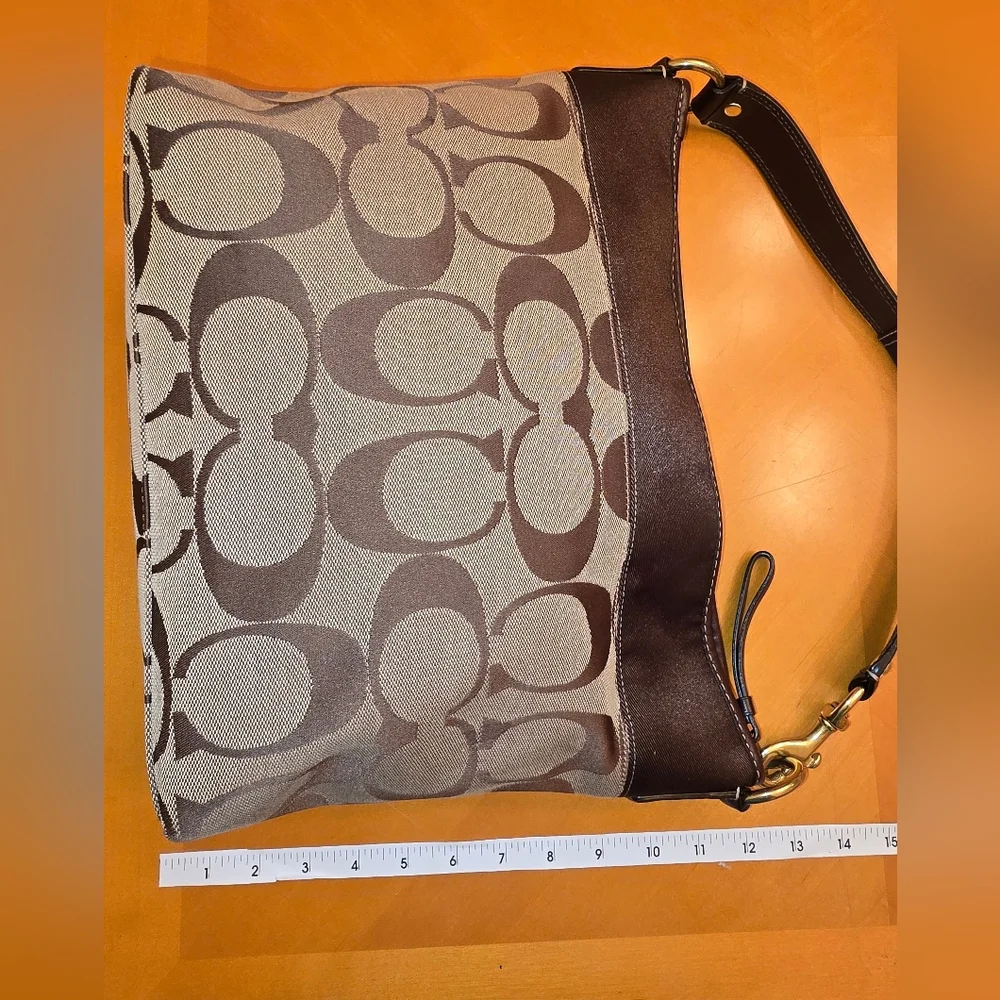 COACH 11689 Brown & Tan Signature Jacquard Canvas Shoulder Bag Mdium *no Hangtag - Picture 6 of 15